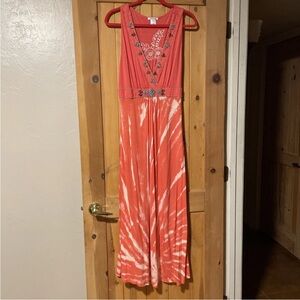 Krista Lee Coral Dress with Embellished Neckline Size Large